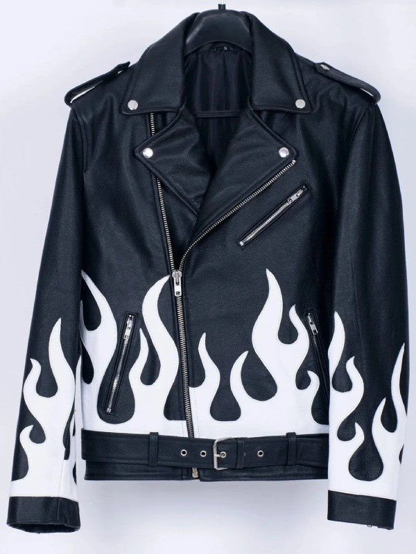 Shop Meteor Flames Leather Biker Jacket