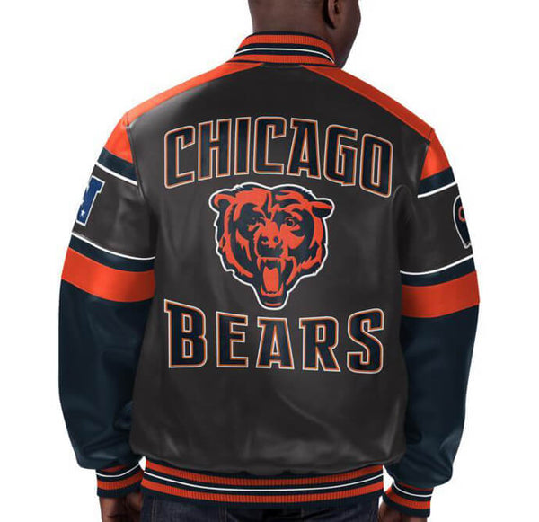 Chicago Bears leather jacket with official team logo design in USA