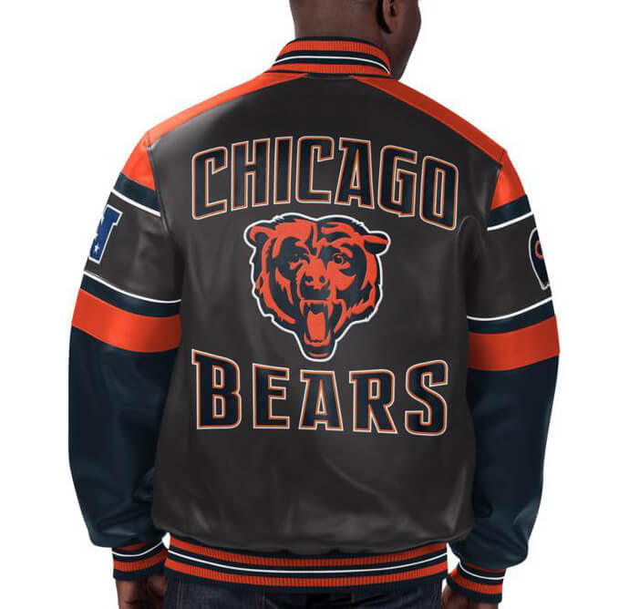 Chicago Bears leather jacket with official team logo design in USA