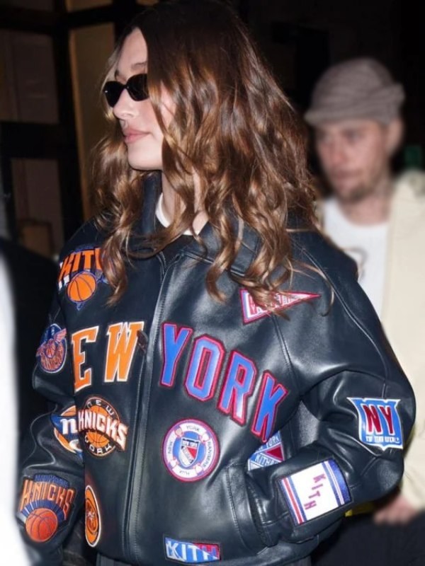 Hailey Bieber Knicks Jacket in American Style