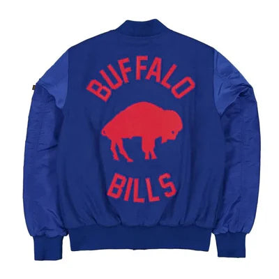Comfortable blue satin jacket featuring Buffalo Bills branding in USA