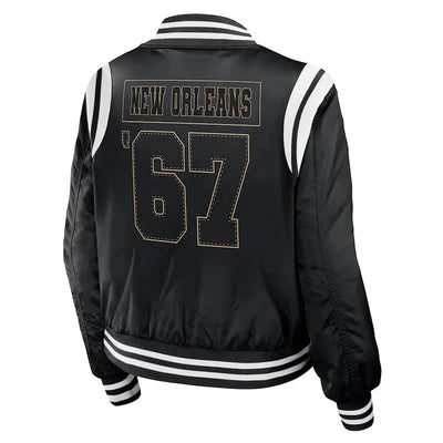 Stylish Saints satin varsity jacket for men and women in USA
