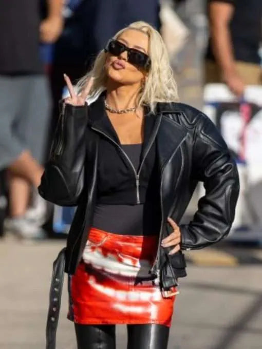 Buy Christina Aguilera Leather Black Jacket