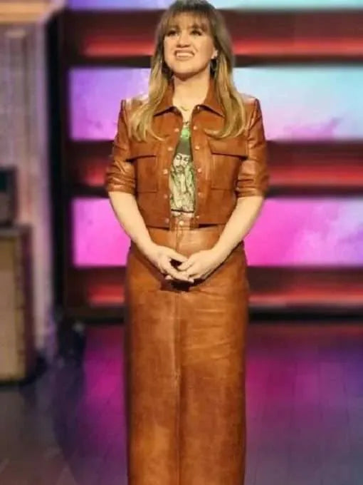 Buy Kelly Clarkson Brown Leather Jacket