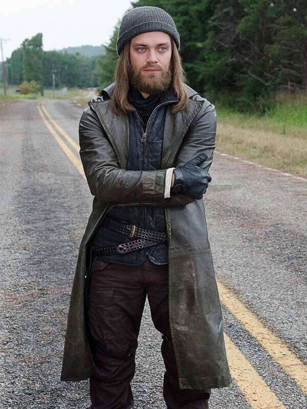Stylish trench coat worn by Tom Payne as Jesus in The Walking Dead in American Style