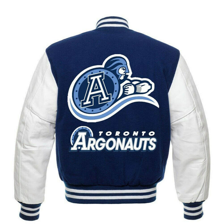 Front View Toronto Argonauts CFL Navy Blue And White Varsity Jacket by TP