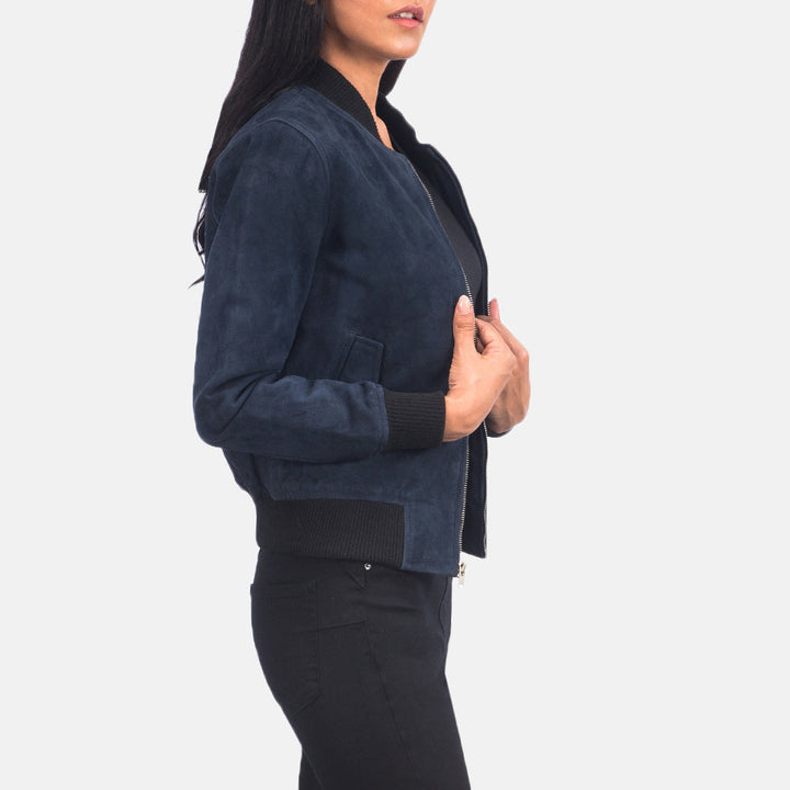 Classic blue suede bomber jacket in American market