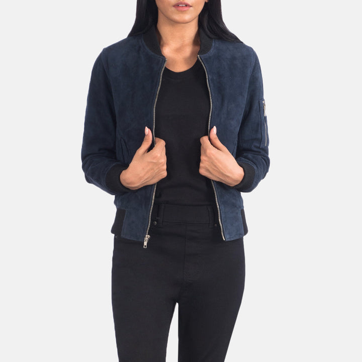 Stylish blue bomber jacket in France style