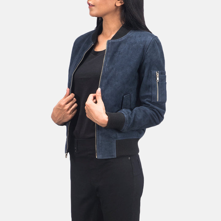 Fashionable blue suede jacket in United state market
