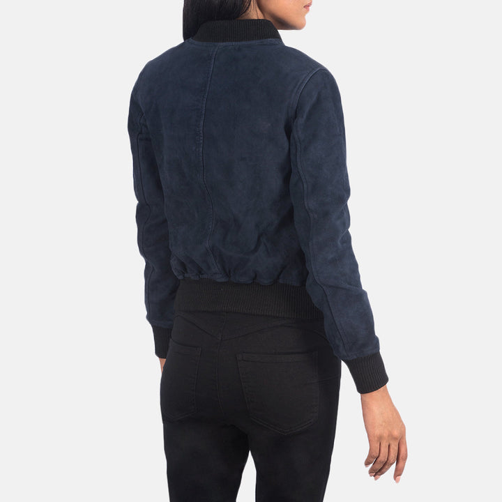Men's blue suede bomber jacket in USA style
