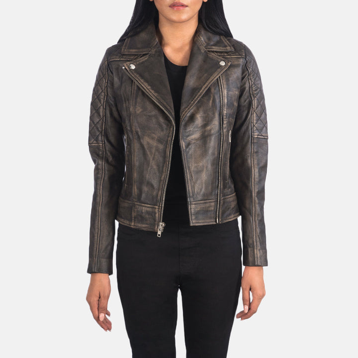 Distressed quilted brown jacket in UK market