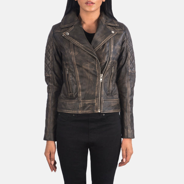 Quilted distressed brown biker jacket in United state market