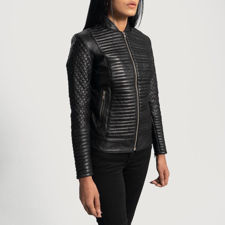 Black leather biker jacket for women in USA market