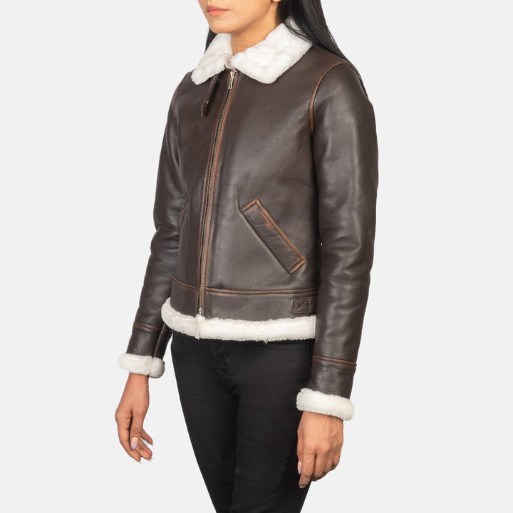 Fashionable brown leather aviator coat in United state market