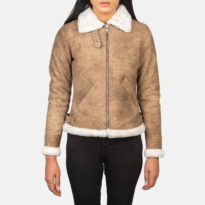 Stylish brown aviator jacket for women in france style