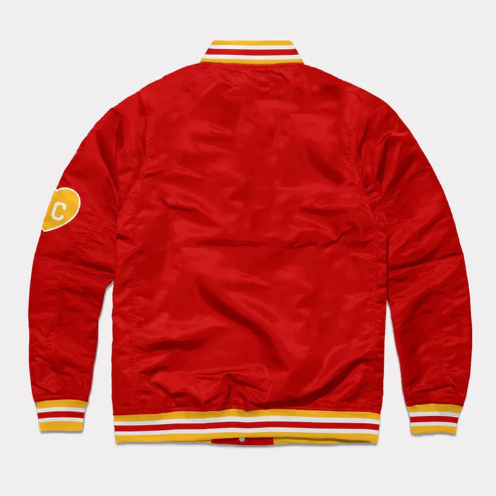 Kansas City Chiefs satin jacket featuring arch design for all genders in USA