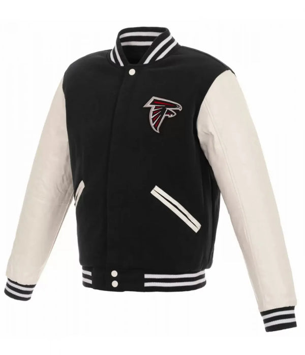 Atlanta Falcons letterman jacket in white and black with team logo in USA