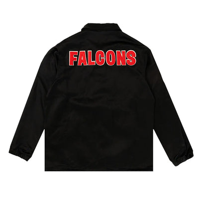 Midweight black satin jacket for Atlanta Falcons fans in USA