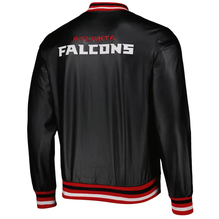 Women's metallic black Falcons jacket with team branding in USA