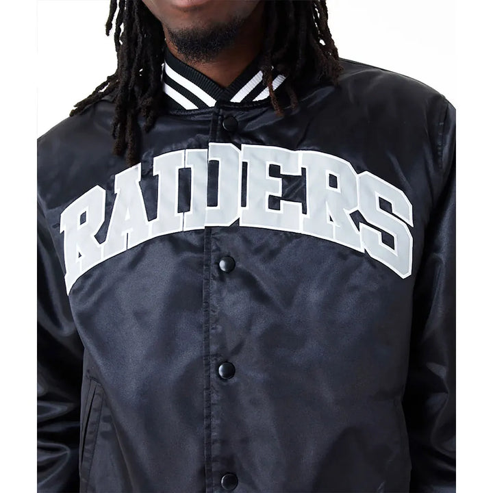 Stylish Las Vegas Raiders black satin bomber jacket in USA