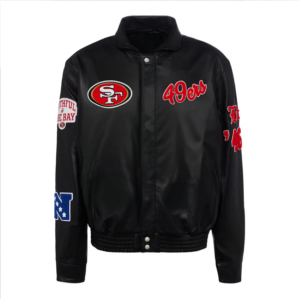San Francisco 49ers leather jacket with bold team logo in USA