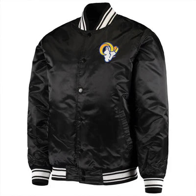 Stylish Los Angeles Rams satin jacket in black finish in USA