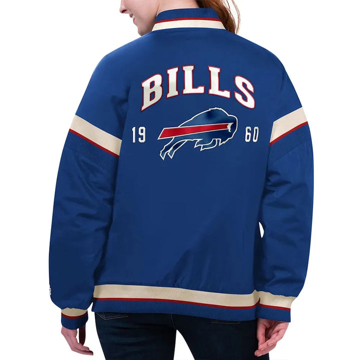 Unisex NFL Buffalo Bills varsity jacket in blue, red, and white in American Style