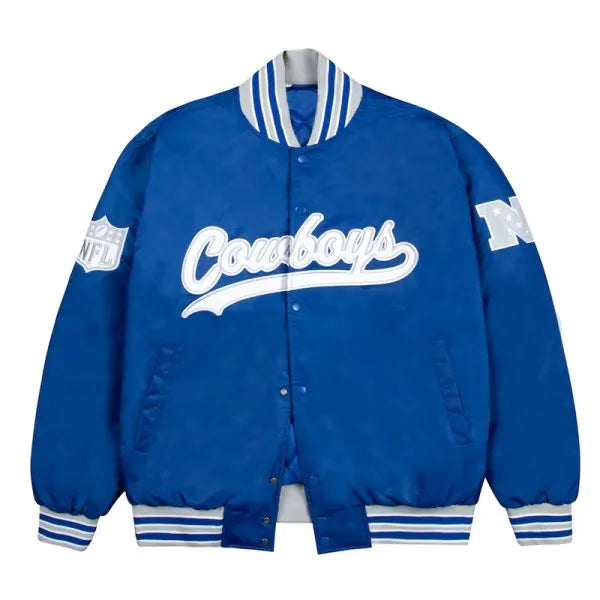 Buy Dallas Cowboys Gray and White Rib Bomber Blue Jacket