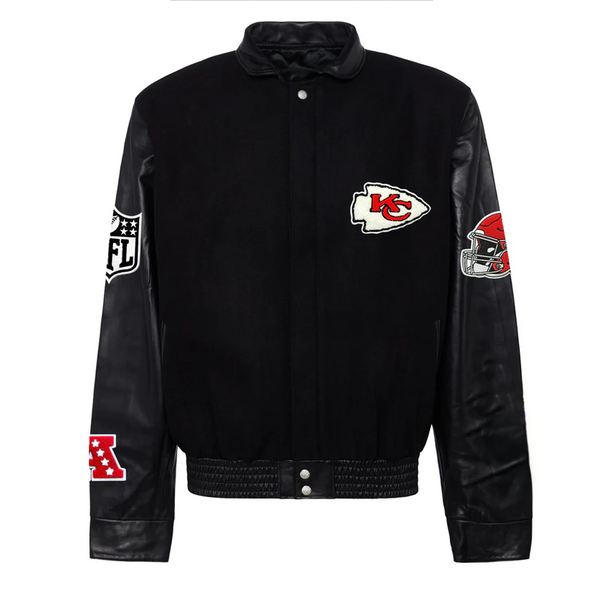 Buy BLACK KANSAS CITY CHIEFS WOOL & LEATHER VARSITY JACKET