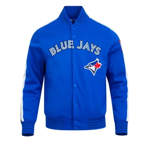 Blue jacket with 'Blue Jays' branding on a white background