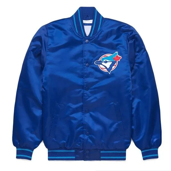 Blue jacket with a logo on a white background in USA
