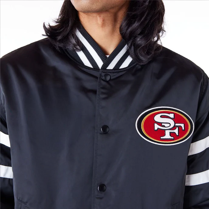 San Francisco 49ers black satin jacket with team logo in USA