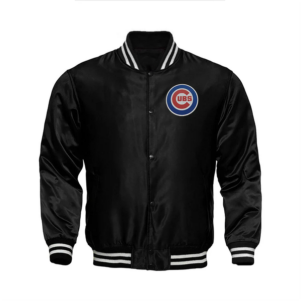 Chicago Cubs Locker Room Satin Varsity Full-Snap Jacket – Black in USA