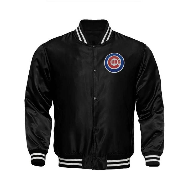 Chicago Cubs Locker Room Satin Varsity Full-Snap Jacket – Black in USA
