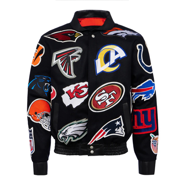 NFL collage logo bank leather jacket for men and women in USA
