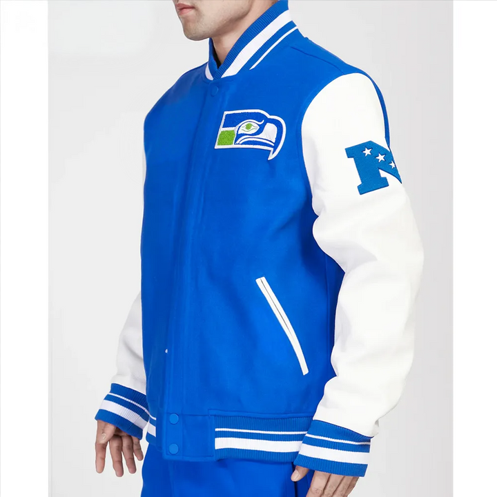 Men’s and women’s Seattle Seahawks jacket featuring ribbed cuffs and collar in USA