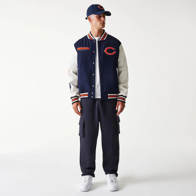 NFL navy letterman jacket for Chicago Bears fans in USA