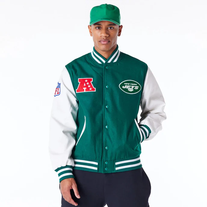 NFL varsity jacket for New York Jets fans in classic green in USA