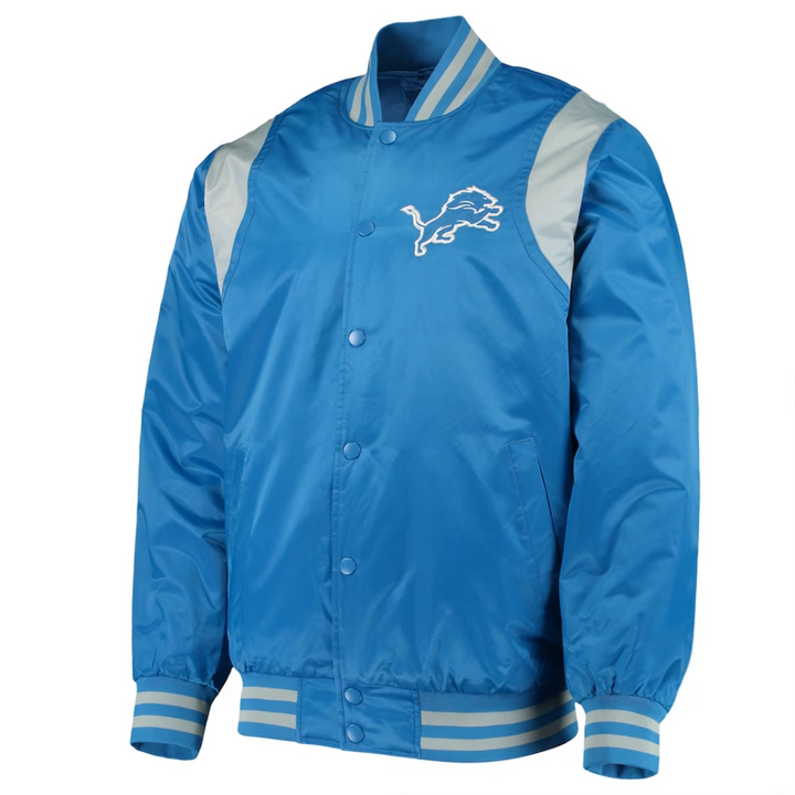 Blue Detroit Lions varsity jacket

