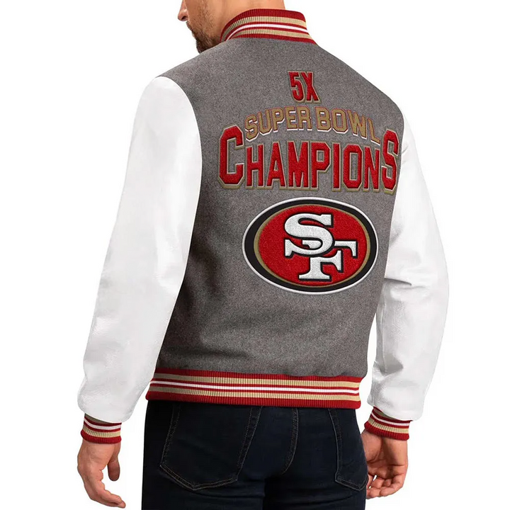 Unisex NFL San Francisco 49ers varsity jacket in red and gold in USA