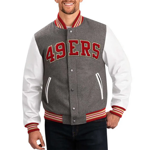 San Francisco 49ers varsity jacket for men and women with team logo in USA