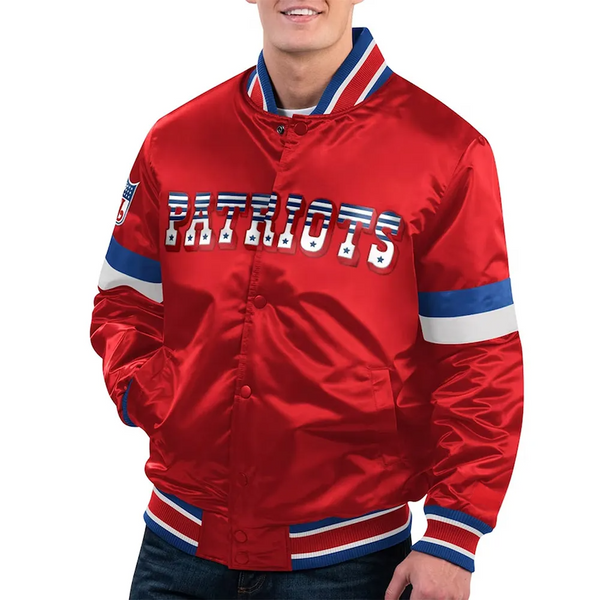 Unisex NFL New England Patriots satin jacket in navy and red in USA