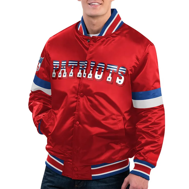 Unisex NFL New England Patriots satin jacket in navy and red in USA