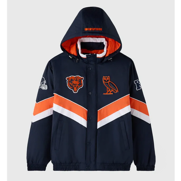 Chicago Bears sideline puffer jacket with team logo in USA