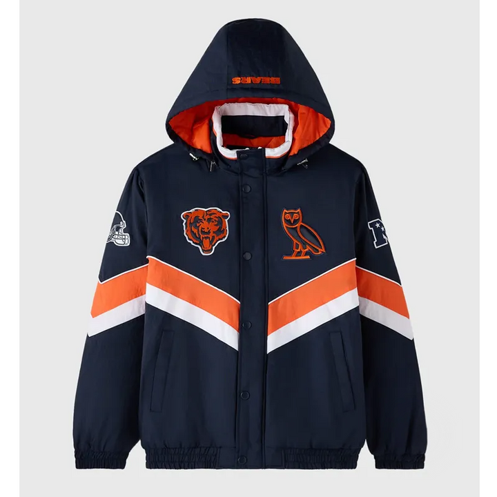 Chicago Bears sideline puffer jacket with team logo in USA