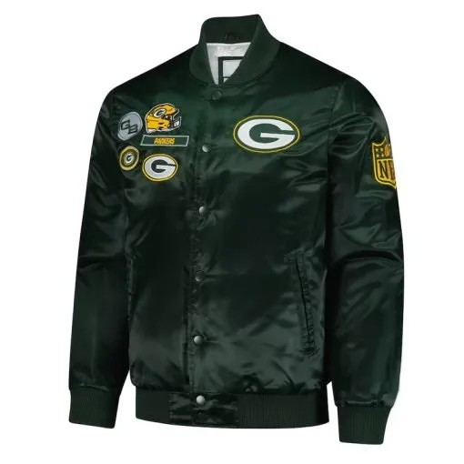 Unisex Packers satin jacket with ribbed cuffs and hemline

