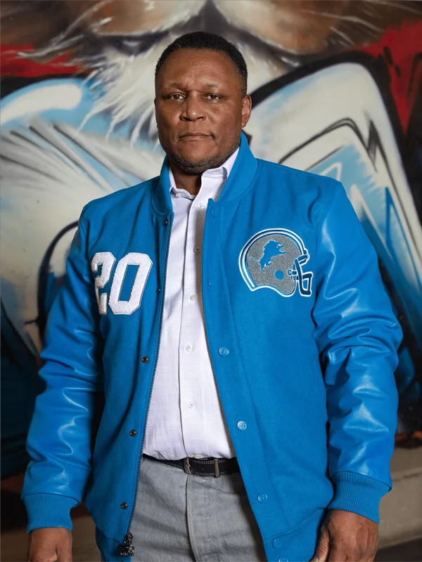 Detroit Lions classic wool varsity jacket with official team logo in USA