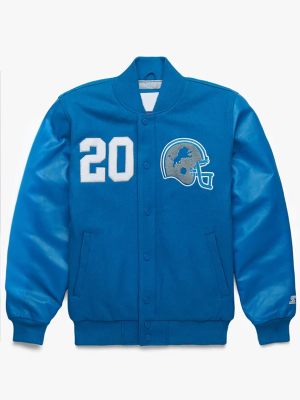 Classic varsity jacket featuring Detroit Lions embroidered patch in USA