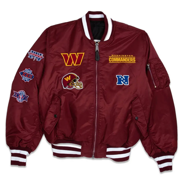 Washington Commanders satin jacket for men and women with team logo in USA