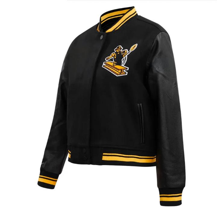 Stylish Pittsburgh Steelers varsity jacket featuring embroidered team branding in USA